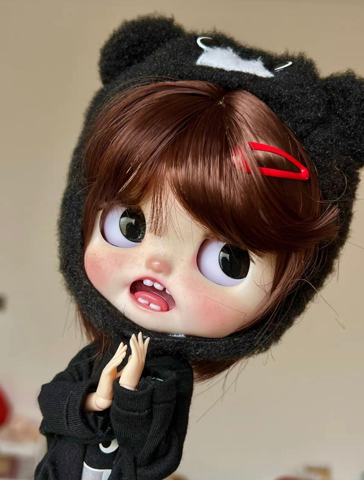 Custom Blythe Doll with Bear Hat, Funny Grin Faceup by Suki | 15 Days Production