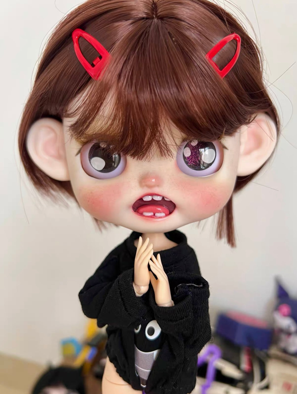 Custom Blythe Doll with Bear Hat, Funny Grin Faceup by Suki | 15 Days Production