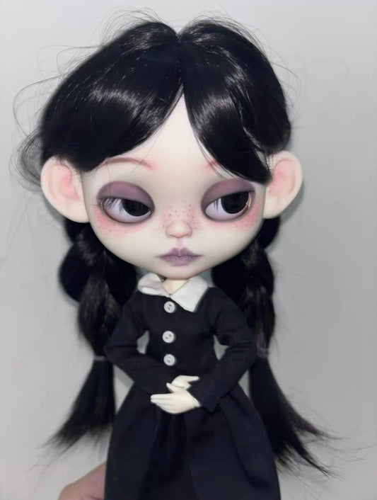 Dark Gothic Braided Custom Blythe Doll, Wednesday Style Makeup | 15 Days Lead Time