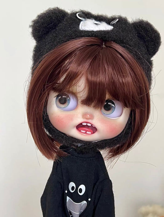 Custom Blythe Doll with Bear Hat, Funny Grin Faceup by Suki | 15 Days Production